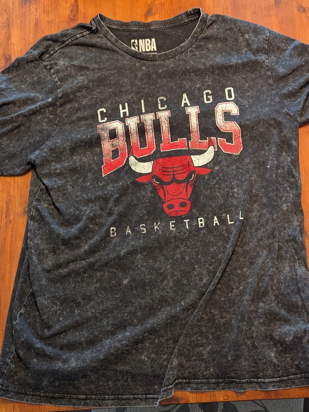 NBA Chicago Bulls Black Mineral Wash Graphic Tee with Red Logo